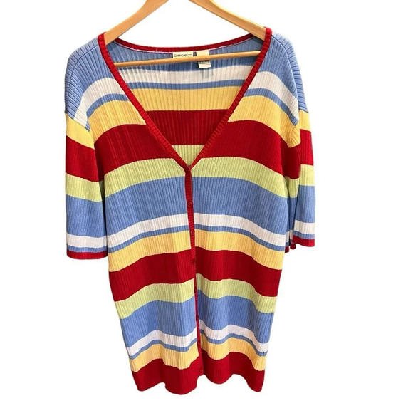 Vtg Cherokee Women's 3X Striped Short Sleeve Button-Down Cardigan Coastal - Picture 1 of 13